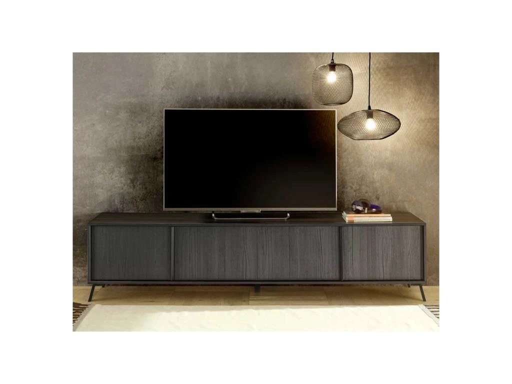 Meuble TV 4 Portes Noir Cendré - TREVISE – Image 4