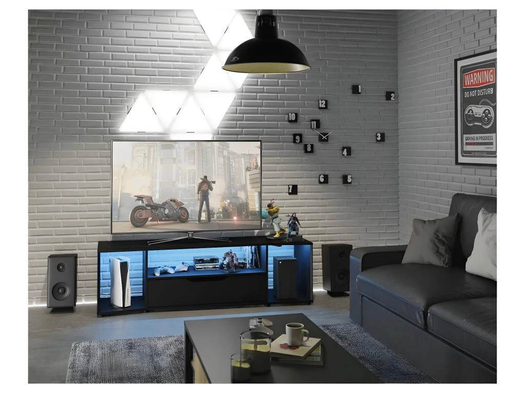 Meuble TV Gamer 1 Tiroir 3 Niches Noir - LAIRA – Image 2