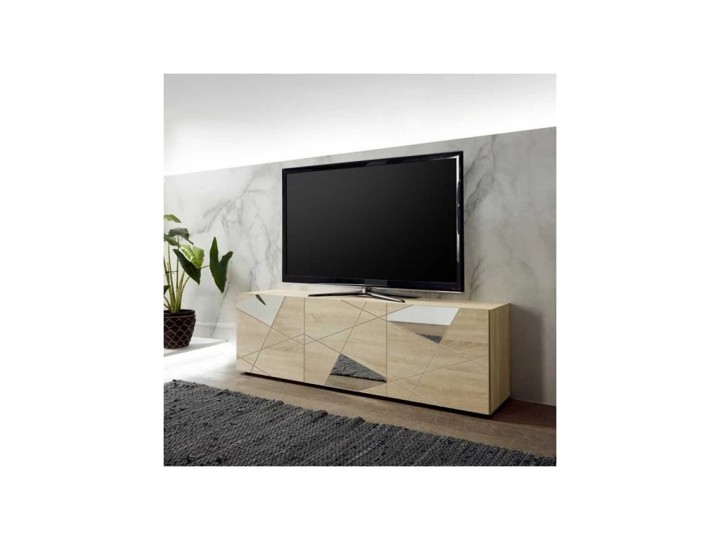 Meuble TV 3 Portes Finition Chêne - METRIA