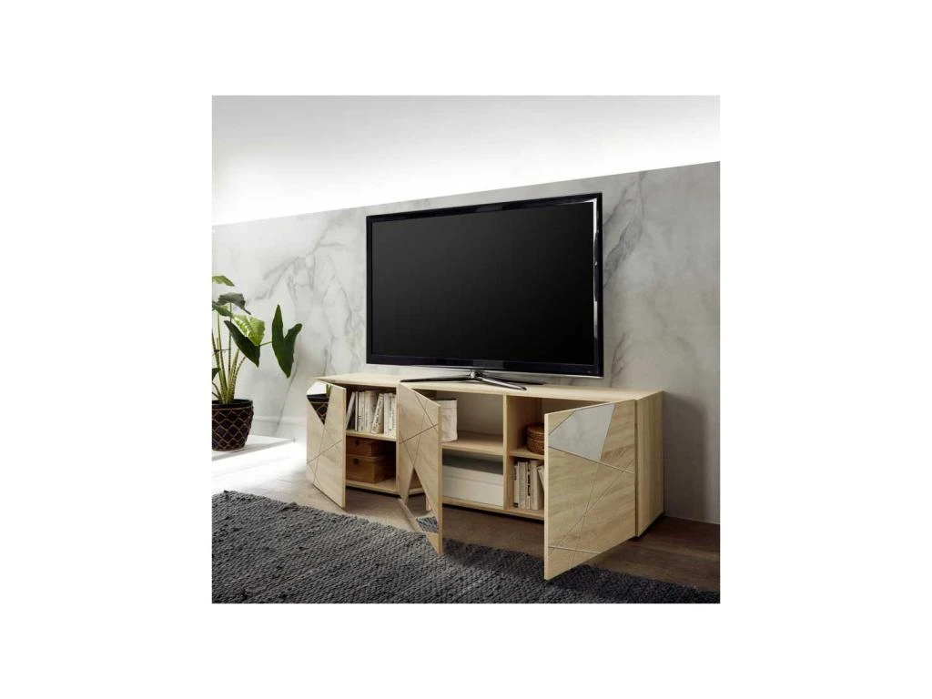 Meuble TV 3 Portes Finition Chêne - METRIA – Image 2