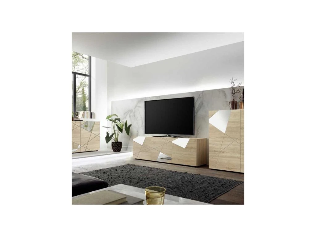 Meuble TV 3 Portes Finition Chêne - METRIA – Image 3