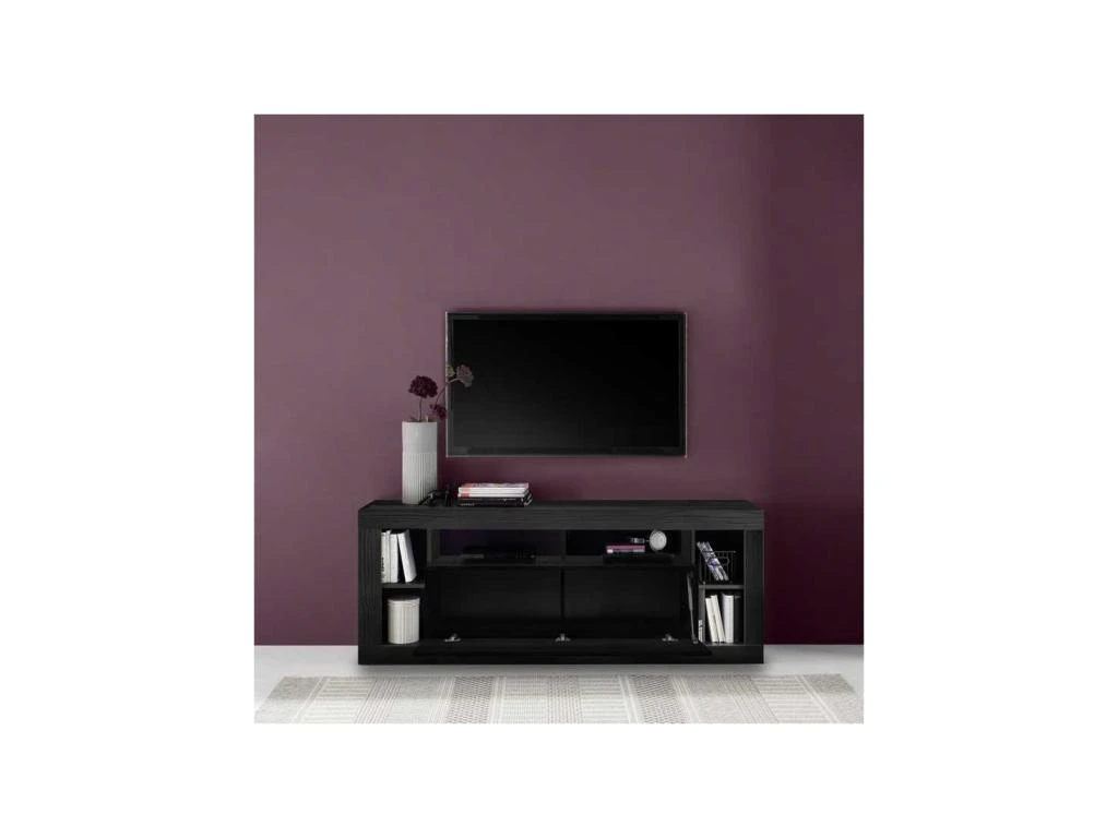 Meuble TV 1 Abattant Noir Cendré - RAVENNE – Image 2