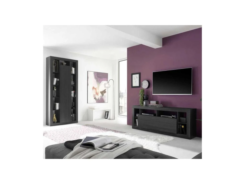 Meuble TV 1 Abattant Noir Cendré - RAVENNE – Image 3