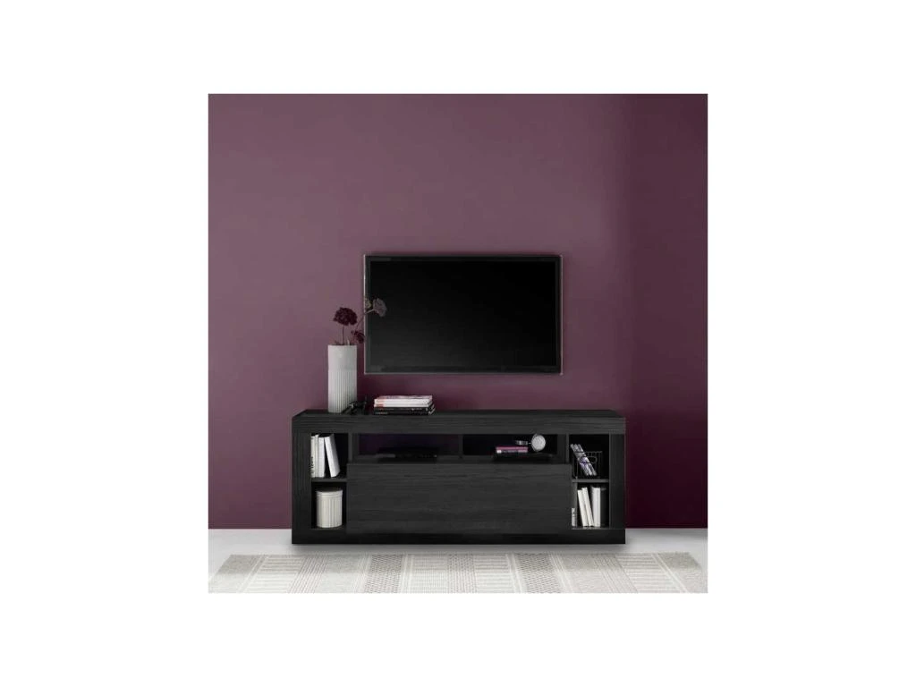 Meuble TV 1 Abattant Noir Cendré - RAVENNE – Image 4