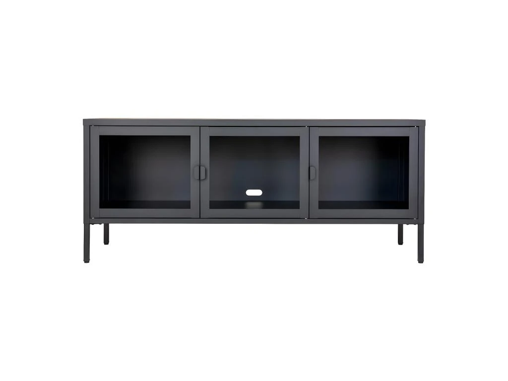 HENDRA - Meuble TV 3 Portes Verre Et Acier Noir – Image 2