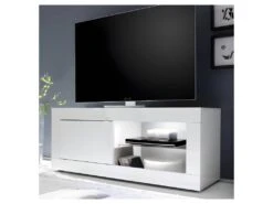 Meuble TV 1 Porte 2 Niches Blanc Laqué Brillant à LEDs Blancs - MATERA