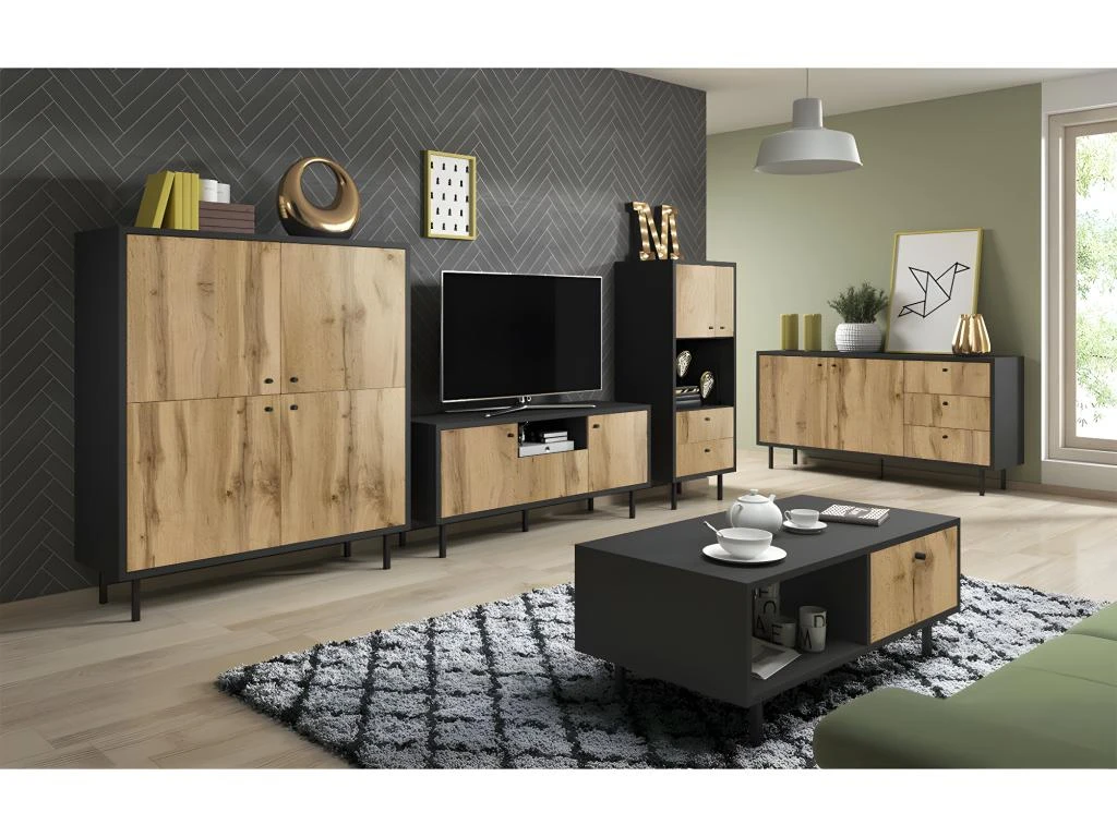 Meuble TV Industriel 2 Portes Et 1 Tiroir - L140 Cm - Bospe – Image 2