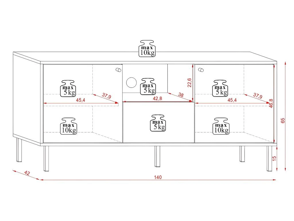 Meuble TV Industriel 2 Portes Et 1 Tiroir - L140 Cm - Bospe – Image 4