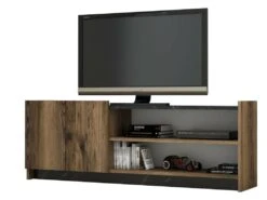 Meuble Tv Niger Design 100 % Panneau De Particules Plaqué Mélaminé En Couleur Foncé Nogal Noir, 141x50x29,5cm