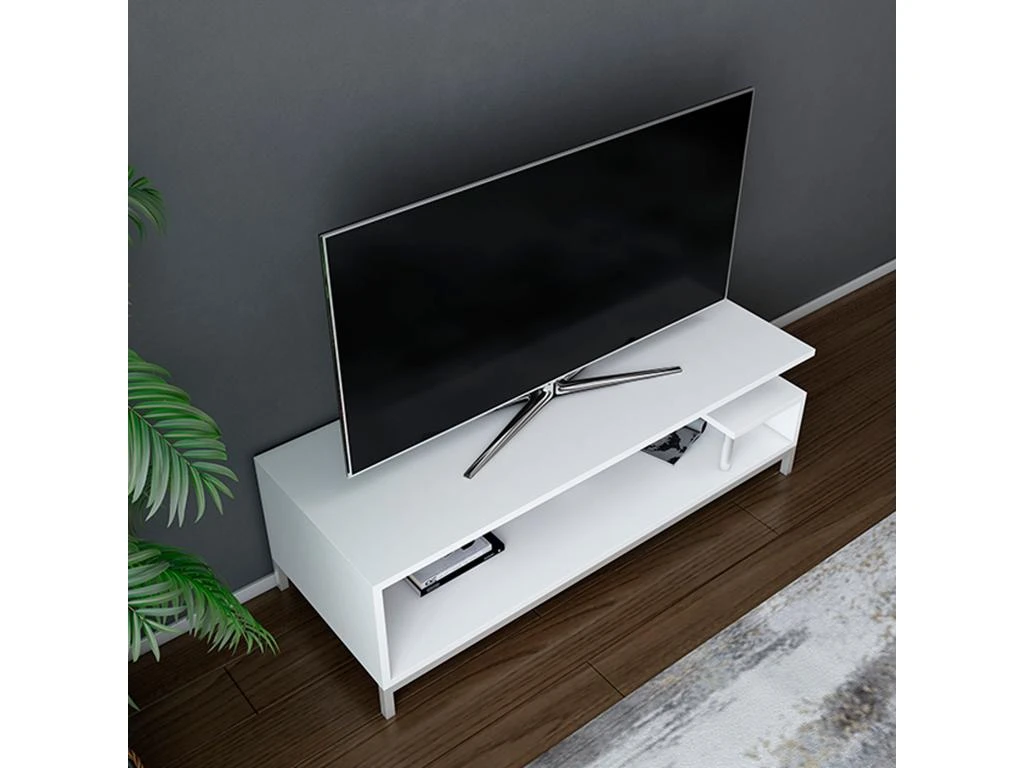 Meuble Tv Sena Design 100 % Panneau De Particules Plaqué Mélaminé En Couleur Blanc 120x37,6x44,6cm – Image 3