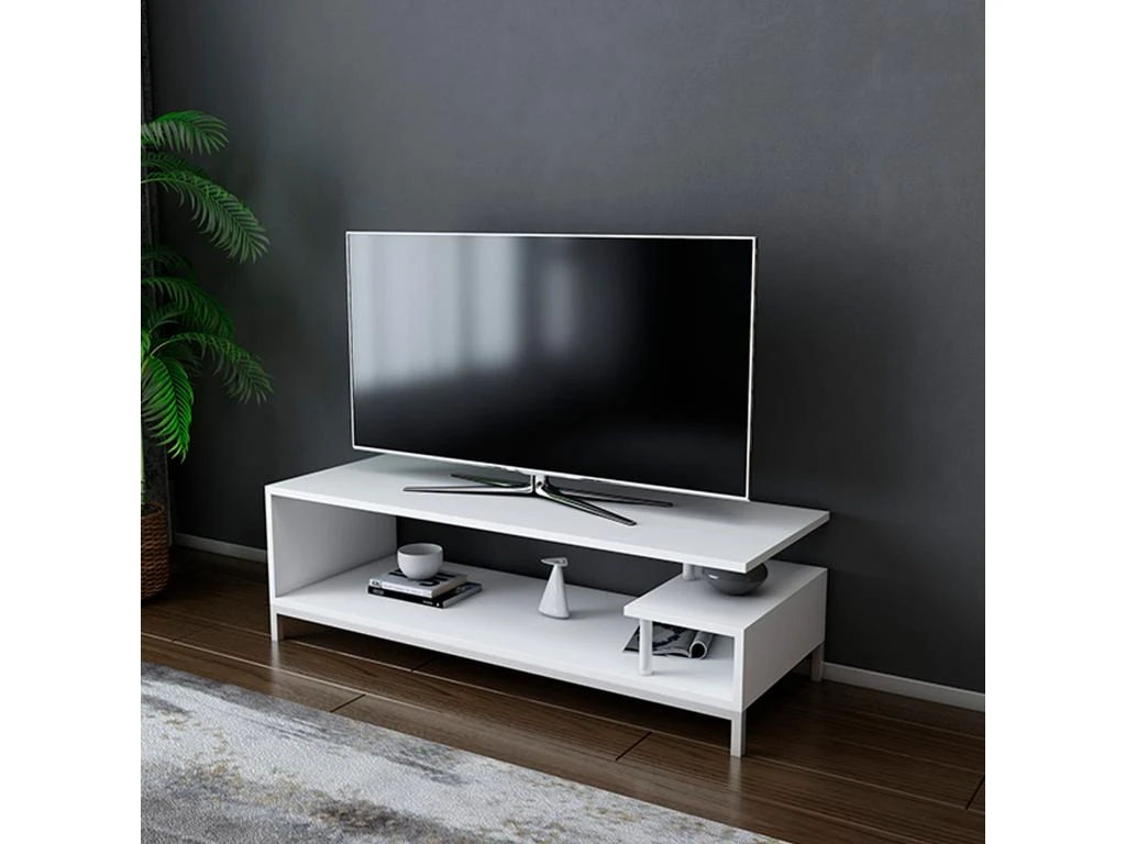 Meuble Tv Sena Design 100 % Panneau De Particules Plaqué Mélaminé En Couleur Blanc 120x37,6x44,6cm – Image 4