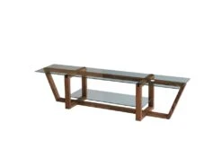 Meuble Tv Rhin Design 100% Verre Trempé En Couleur Nogal, 158x35x35cm