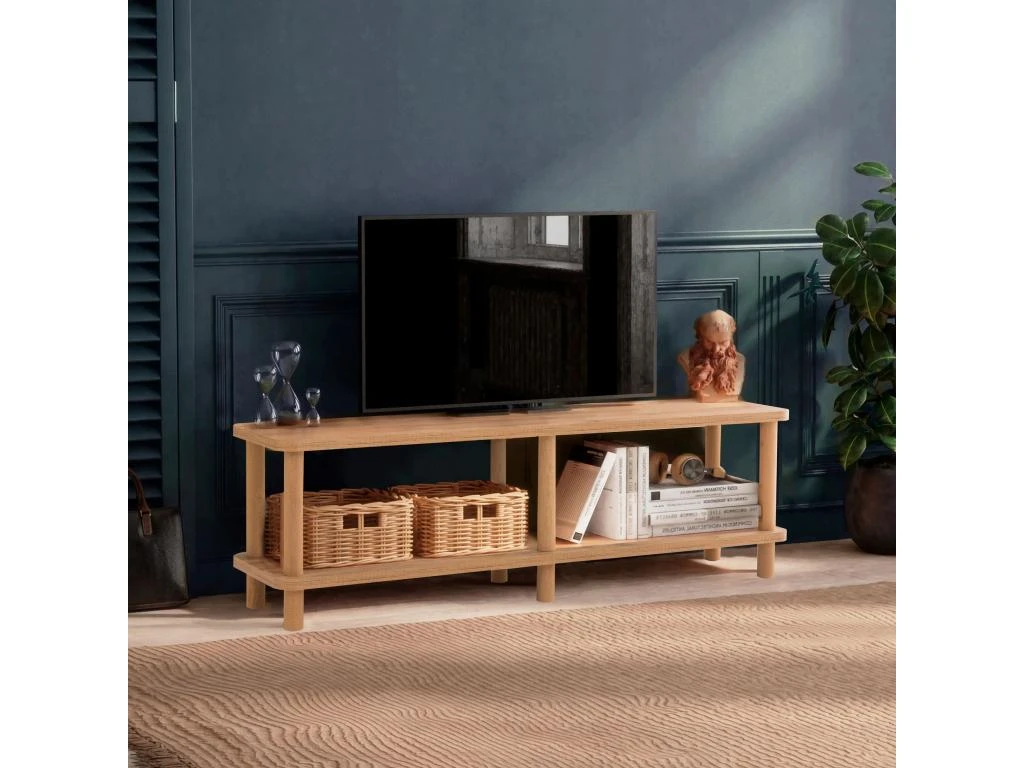 Meuble Tv Tajo Design 100 % Panneau De Particules Plaqué Mélaminé En Couleur Atlantic Pino 140x43,7x35cm – Image 5