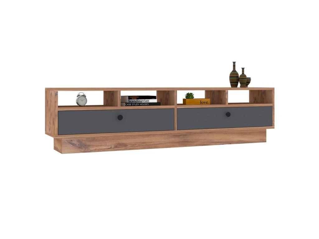 Meuble Tv Elba Design 100 % Panneau De Particules Plaqué Mélaminé En Couleur Atlantic Antracita 160x30x29,6cm