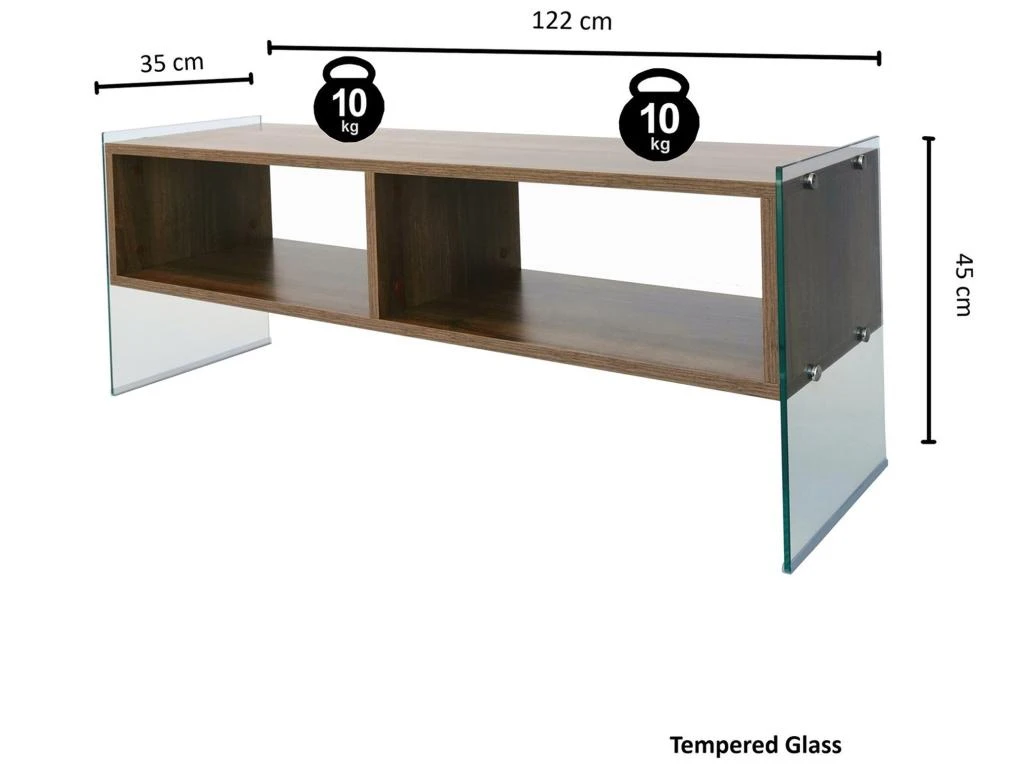 Meuble Tv Rhin Design 100 % Panneau De Particules Plaqué Mélaminé En Couleur Nogal, 120x45x35cm – Image 2