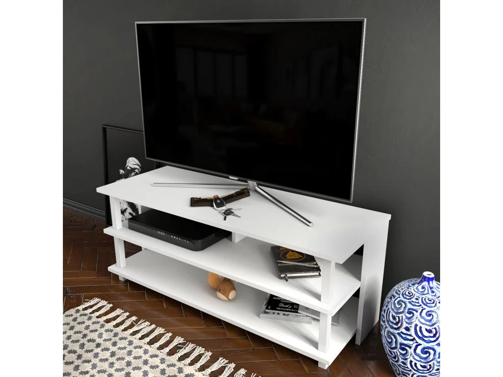 Meuble Tv Sena Design 100 % Panneau De Particules Plaqué Mélaminé En Couleur Blanc120x47,4x44,6cm – Image 4