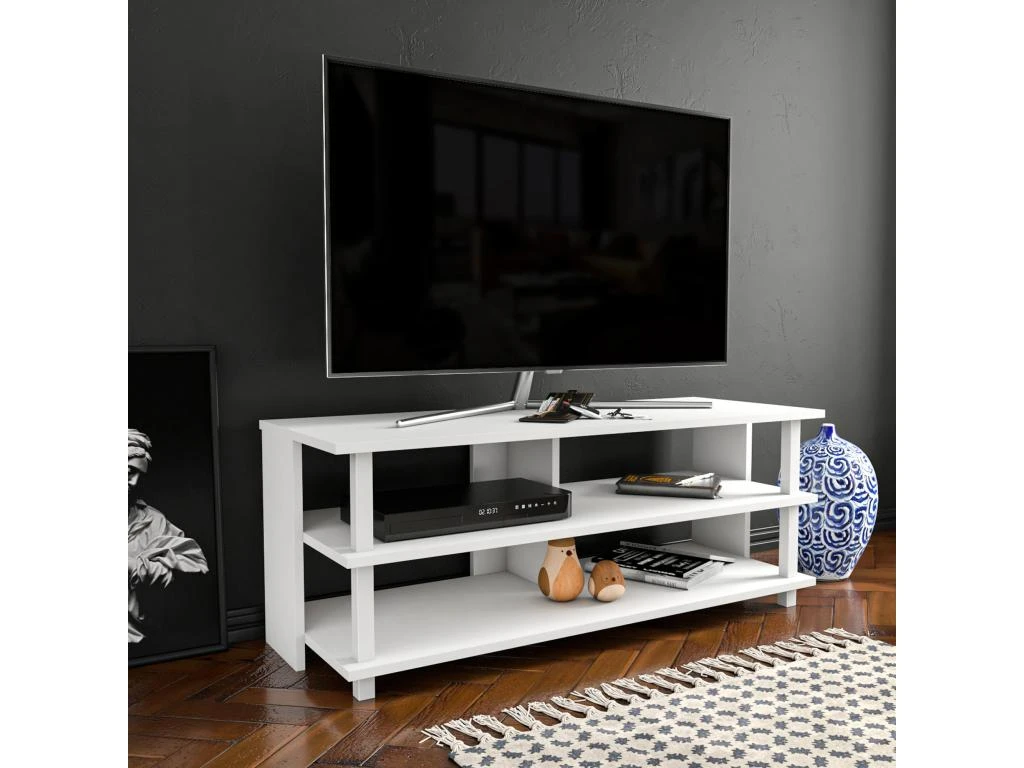 Meuble Tv Sena Design 100 % Panneau De Particules Plaqué Mélaminé En Couleur Blanc120x47,4x44,6cm – Image 5