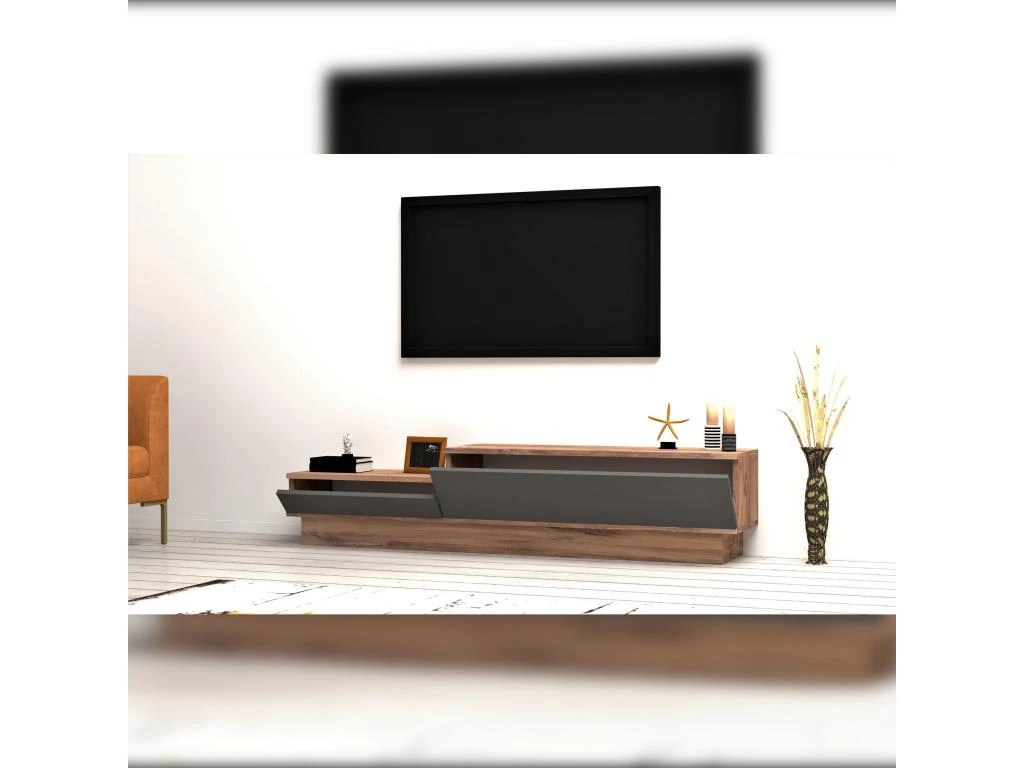 Meuble Tv Elba Design 100 % Panneau De Particules Plaqué Mélaminé En Couleur Atlantic Antracita1, 60x35x35cm – Image 4