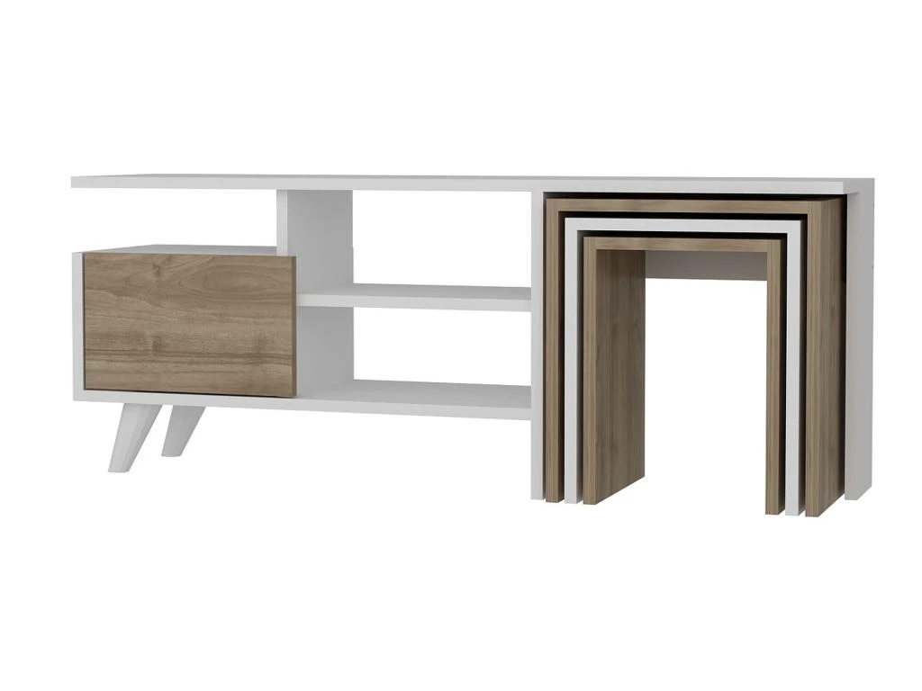 Meuble Tv Sena Design 100 % Panneau De Particules Plaqué Mélaminé En Couleur Blanc Nogal, 120x49x29,5cm – Image 3