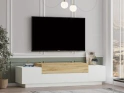 Meuble TV Avec 4 Portes - Blanc Et Naturel - OPHRISA