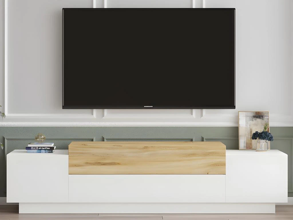 Meuble TV Avec 4 Portes - Blanc Et Naturel - OPHRISA – Image 2