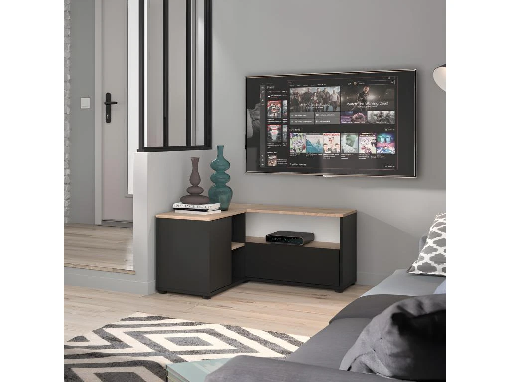 Meuble TV ANGLE 90 - Noir Et Chêne Naturel - TEMAHOME – Image 2