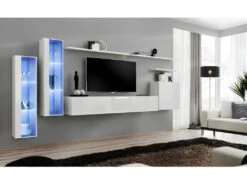 Ensemble Meuble Salon Mural SWITCH XI Design, Coloris Blanc Brillant.