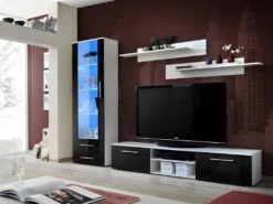 Meuble TV GALINO Design, Coloris Noir Et Blanc Brillant. Meuble Moderne Et Tendance Pour Votre Salon.