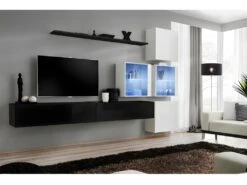 Ensemble Meubles De Salon SWITCH XIX Design, Coloris Noir Et Blanc Brillant.