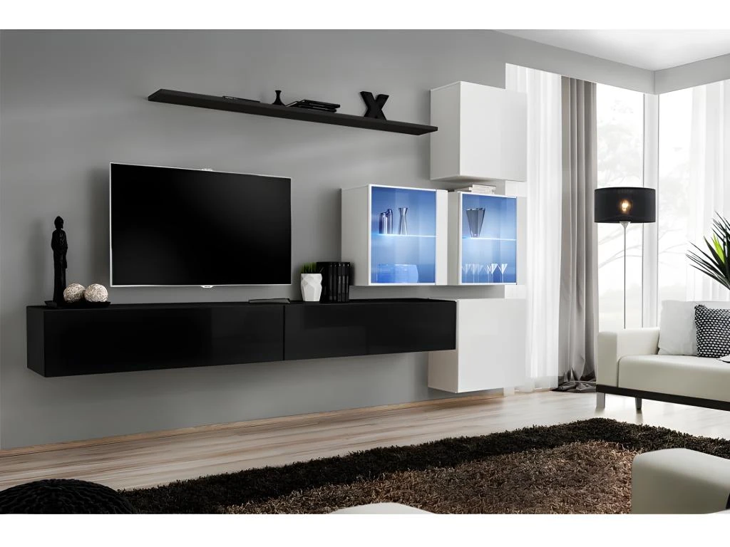 Ensemble Meubles De Salon SWITCH XIX Design, Coloris Noir Et Blanc Brillant.