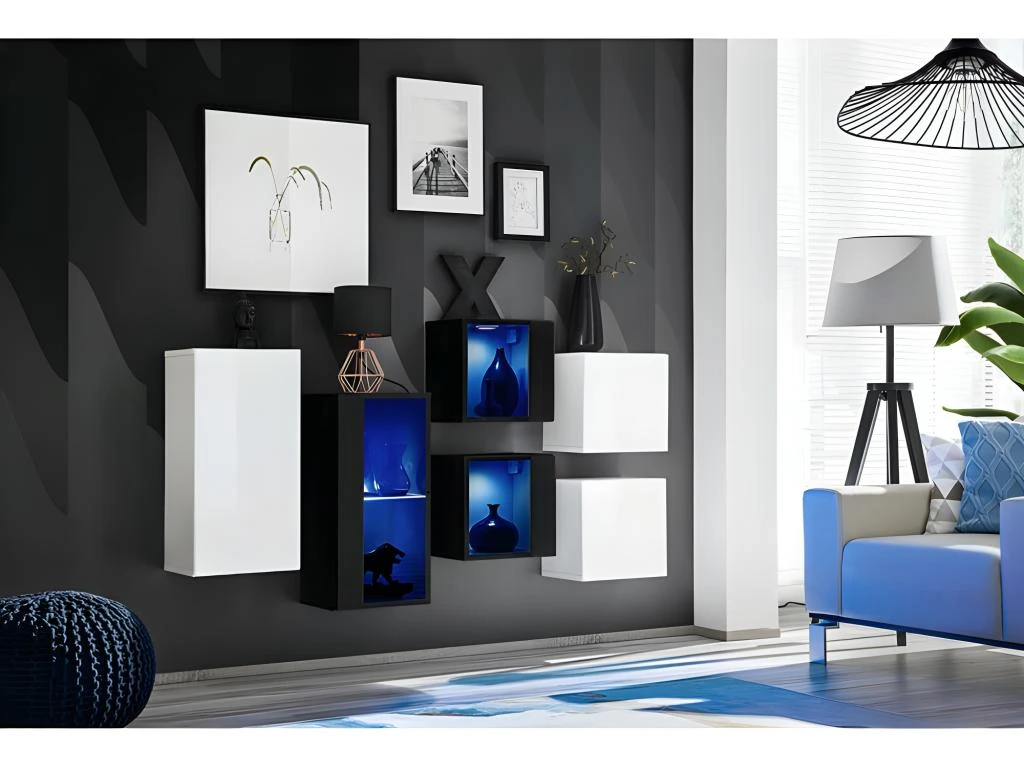 Ensemble Meubles De Salon SWITCH SBIV Design. Coloris Blanc Et Noir.