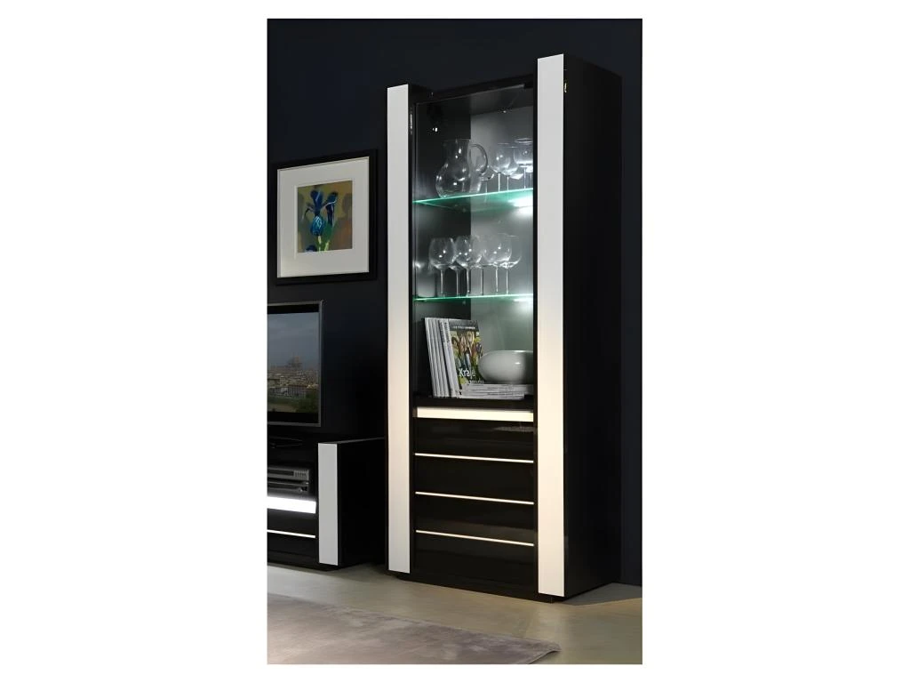 Ensemble Pour Votre Salon LINA. Meuble Tv Hifi + Vitrine Petit Modèle + LED. Meubles Design Haute Brillance – Image 3