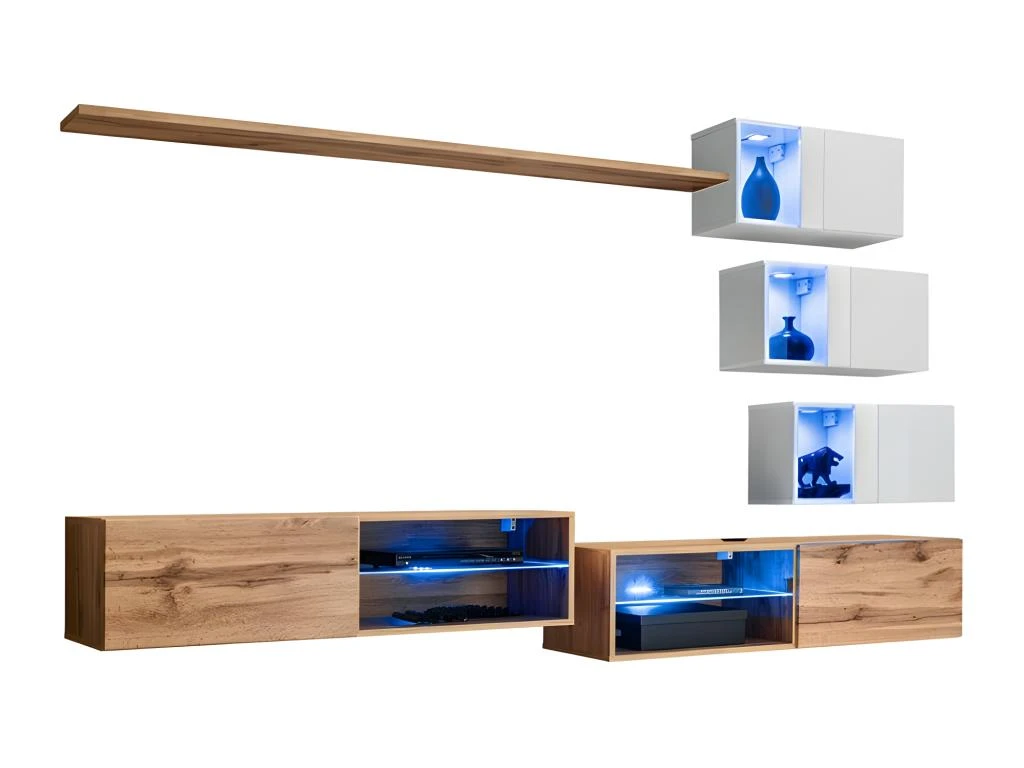 Ensemble Meubles De Salon SWITCH XXIV Design, Coloris Chêne Et Blanc. – Image 2