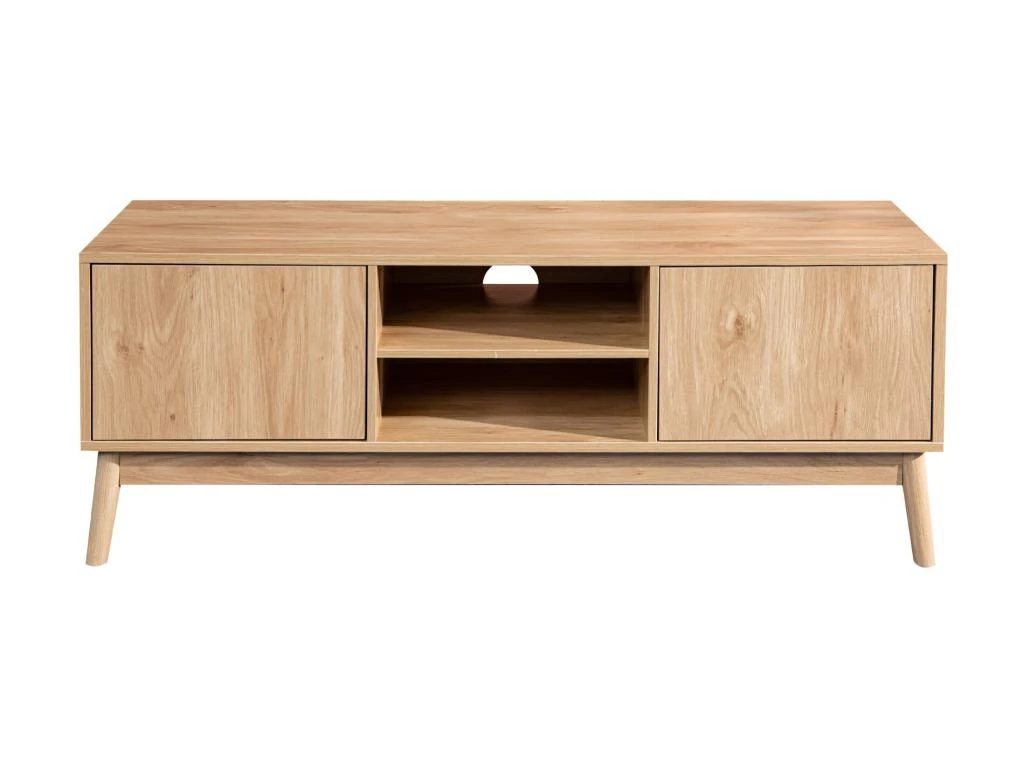 Meuble TV Buffet Bas En Bambou Mdf 2 Portes Étagères Pour Salon – Image 2