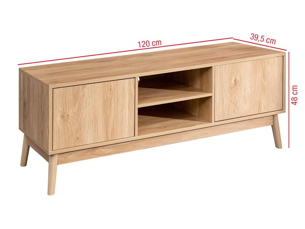 Meuble TV Buffet Bas En Bambou Mdf 2 Portes Étagères Pour Salon – Image 3