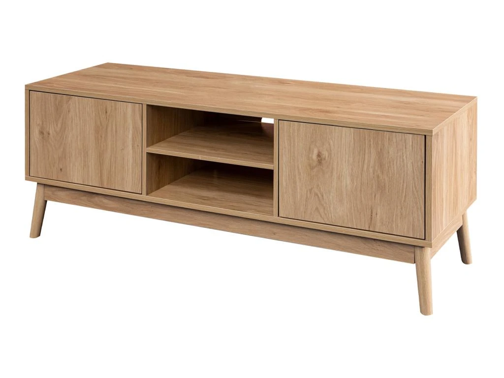 Meuble TV Buffet Bas En Bambou Mdf 2 Portes Étagères Pour Salon – Image 4