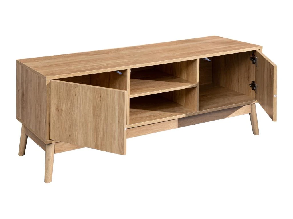 Meuble TV Buffet Bas En Bambou Mdf 2 Portes Étagères Pour Salon – Image 5