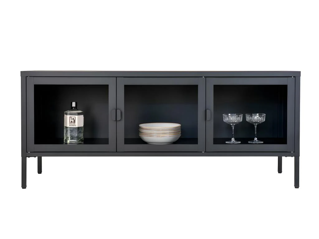 Brisbane - Meuble TV En Verre Et Métal L130cm - Couleur - Noir – Image 2