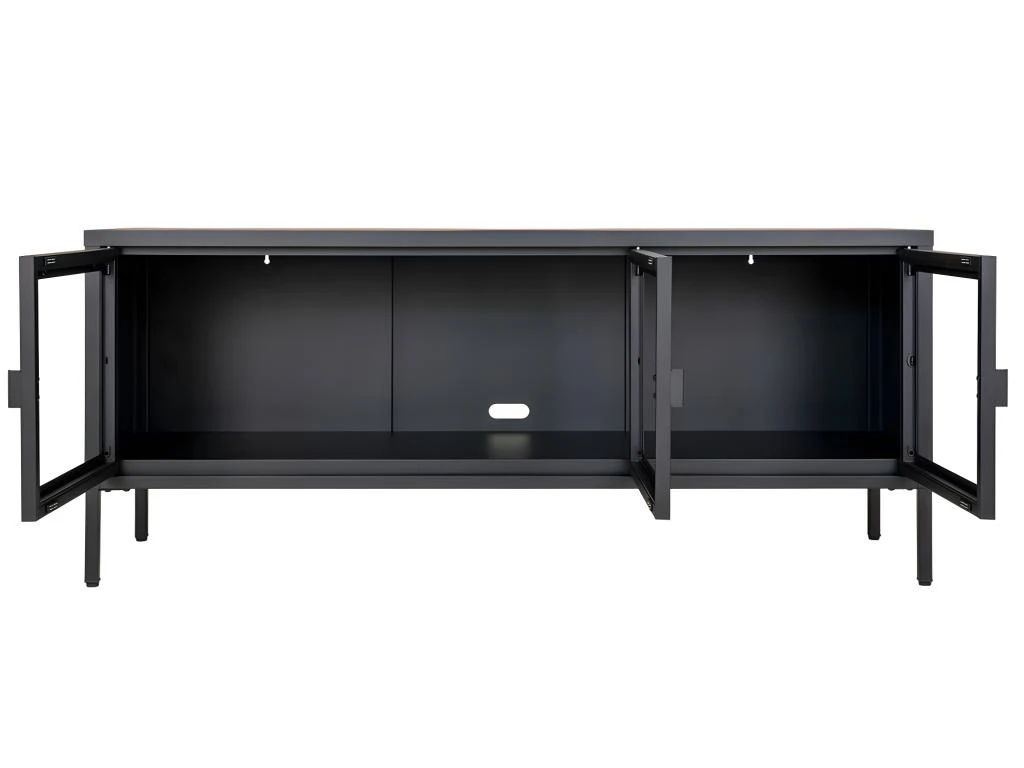 Brisbane - Meuble TV En Verre Et Métal L130cm - Couleur - Noir – Image 3