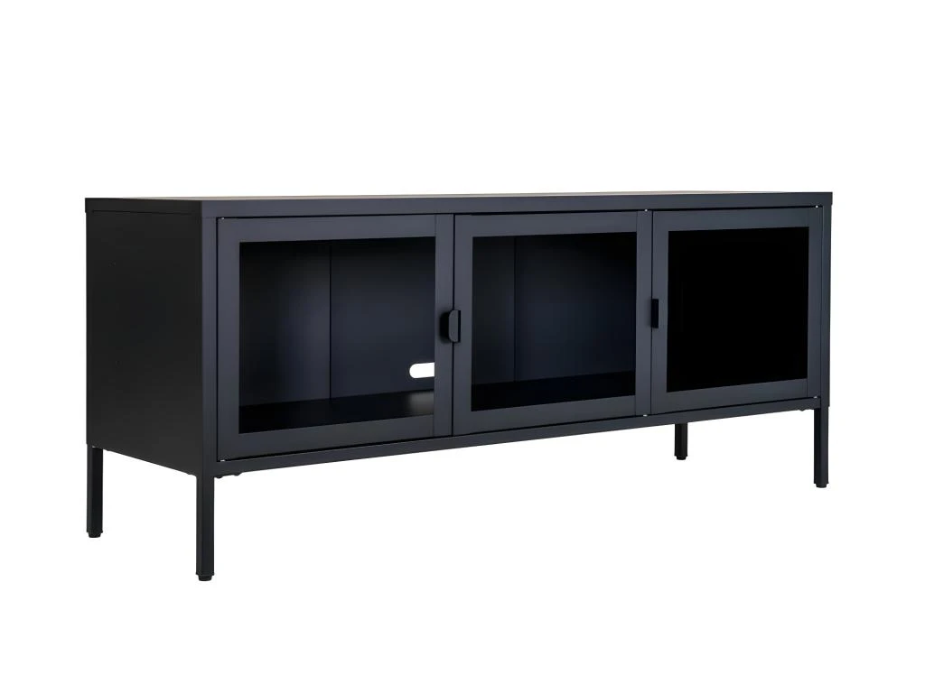 Brisbane - Meuble TV En Verre Et Métal L130cm - Couleur - Noir – Image 4