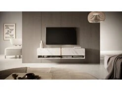Meuble Tv 140 Cm -marbre Blanc Avec Insert D'or - MIRRGO