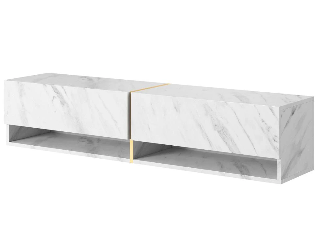 Meuble Tv 140 Cm -marbre Blanc Avec Insert D'or - MIRRGO – Image 7