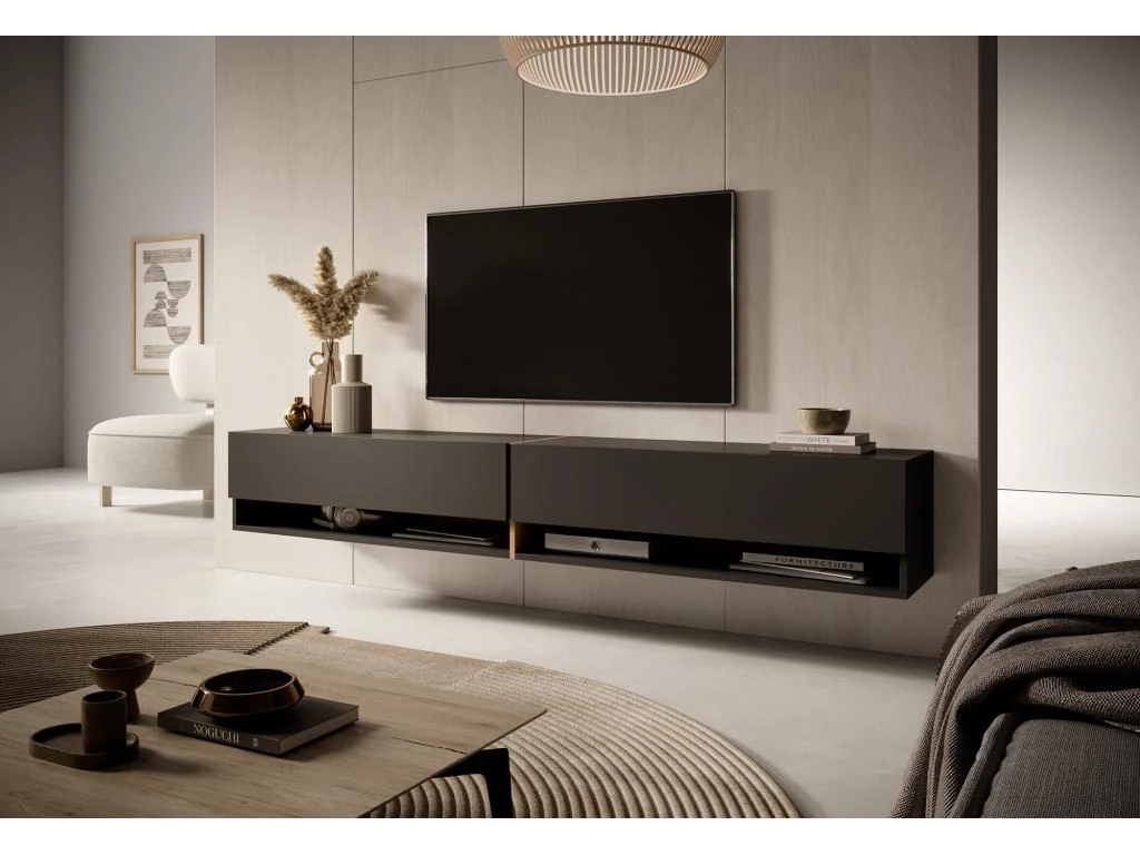 Meuble Tv 200 Cm -graphite Avec Insert Chêne Artisan - MIRRGO – Image 2