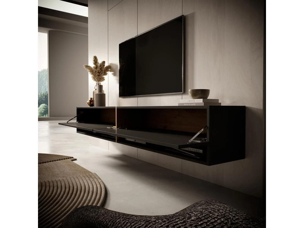 Meuble Tv 200 Cm -graphite Avec Insert Chêne Artisan - MIRRGO – Image 3