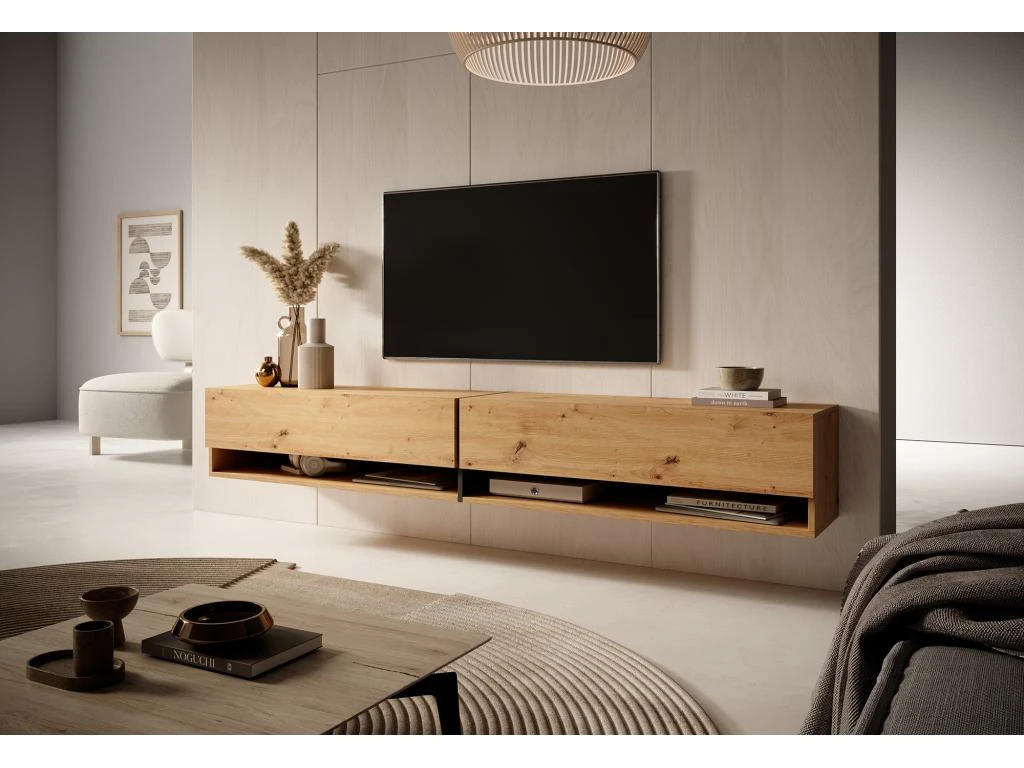 Meuble Tv 200 Cm -chêne Artisan Avec Insert Graphite - MIRRGO – Image 2