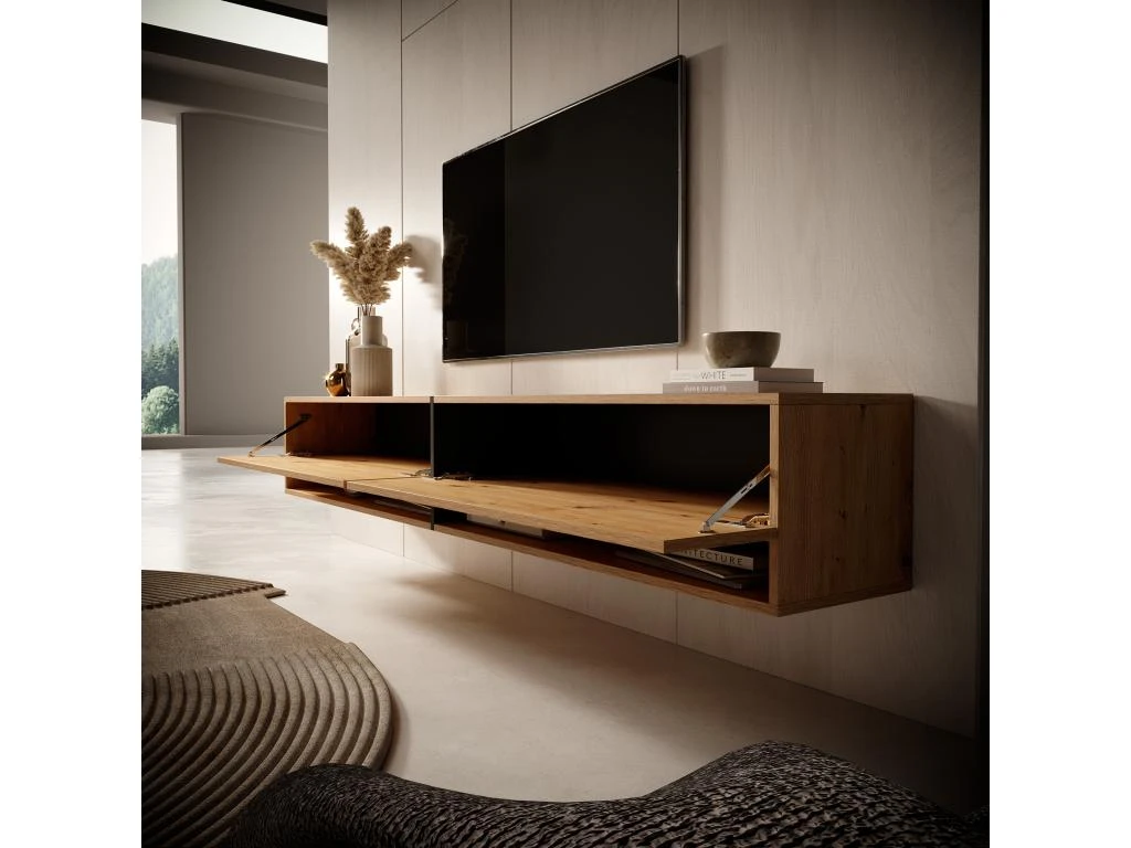 Meuble Tv 200 Cm -chêne Artisan Avec Insert Graphite - MIRRGO – Image 3