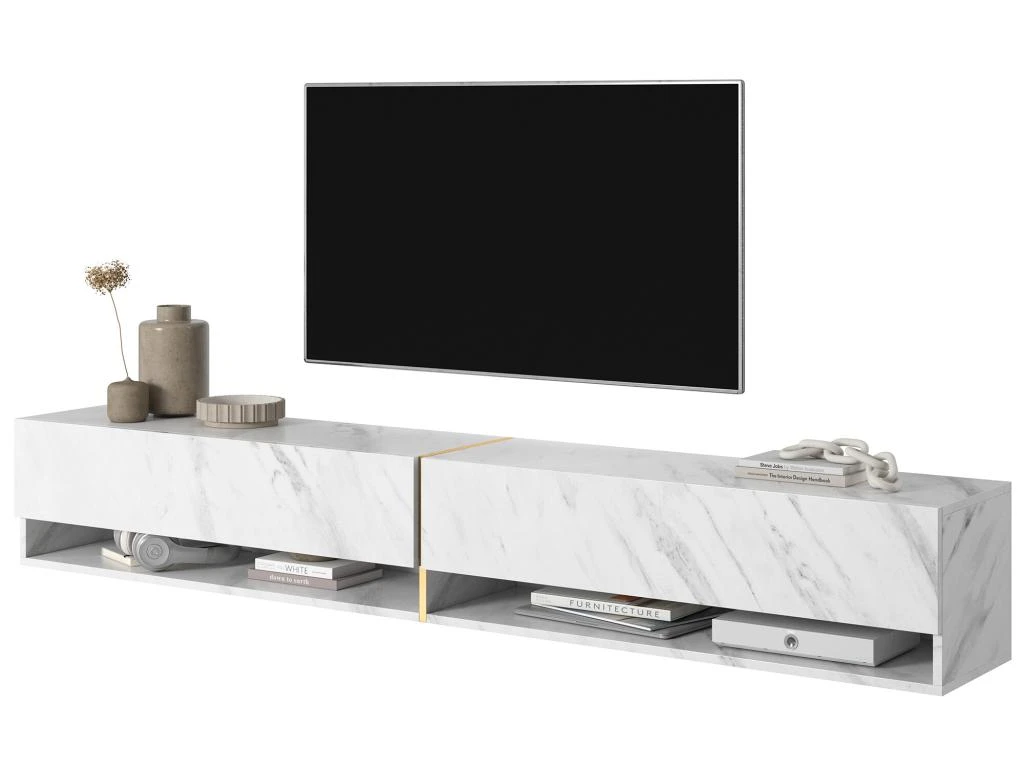 Meuble Tv 200 Cm -marbre Blanc Avec Insert D'or - MIRRGO – Image 4