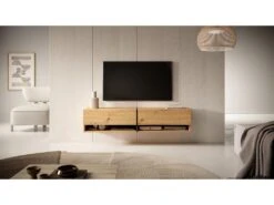 Meuble Tv 140 Cm -chêne Artisan Avec Insert Graphite - MIRRGO