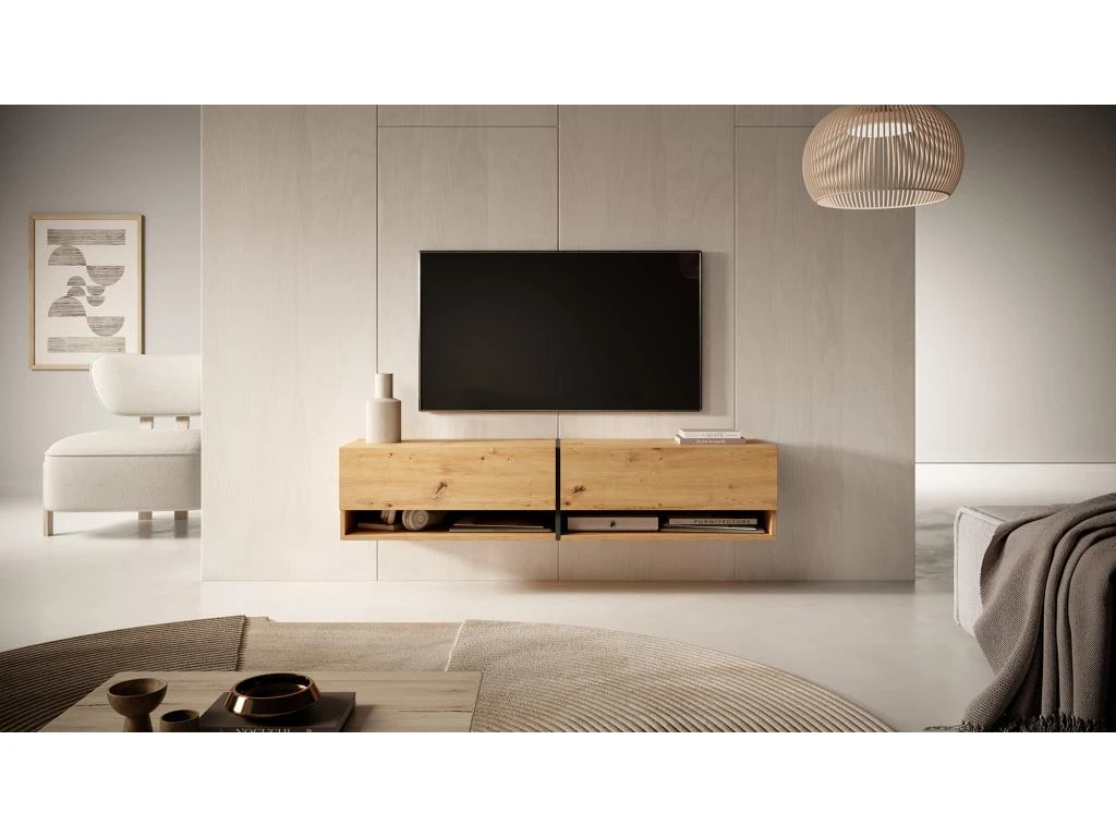 Meuble Tv 140 Cm -chêne Artisan Avec Insert Graphite - MIRRGO