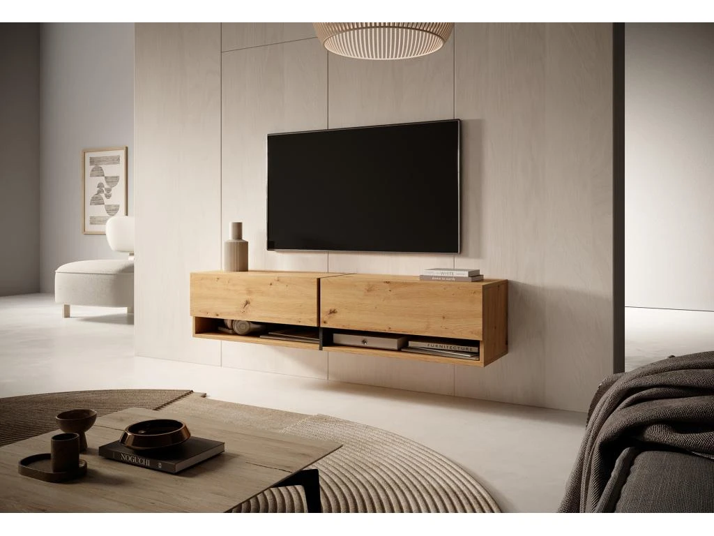 Meuble Tv 140 Cm -chêne Artisan Avec Insert Graphite - MIRRGO – Image 2